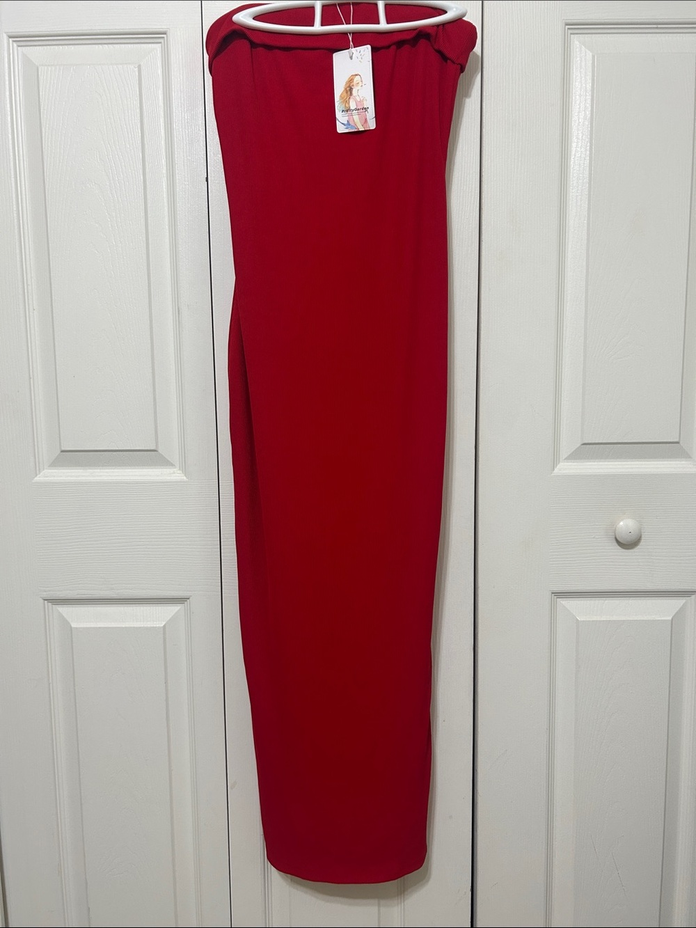 PrettyGarden Ribbed Red Strapless Summer Dress Sz M NWT length 46’